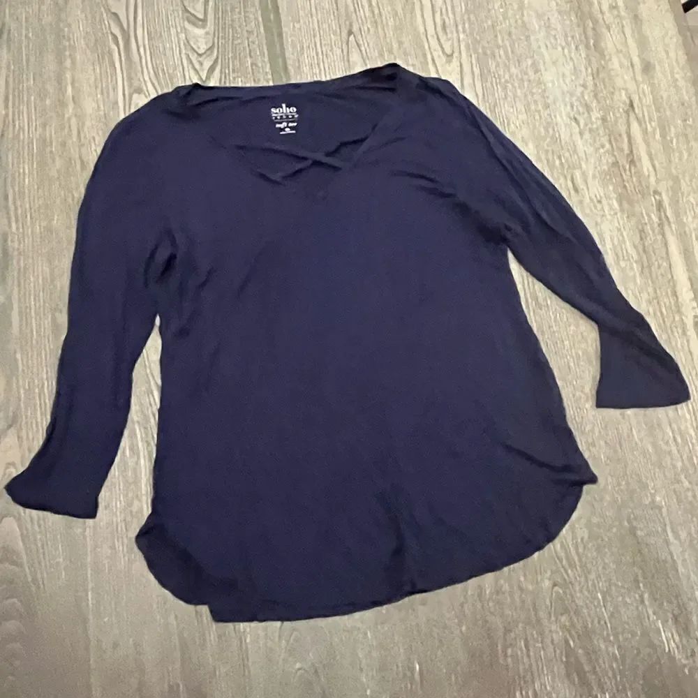 Soho Sweatshirt Cross V Neck Design Long Sleeve Tunic Navy Blue Size L